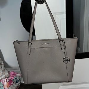 Grey Michael Kors tote with silver hardware